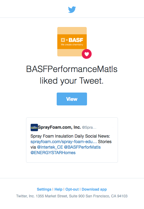 BASF likes a SprayFoamMagazine.com tweet