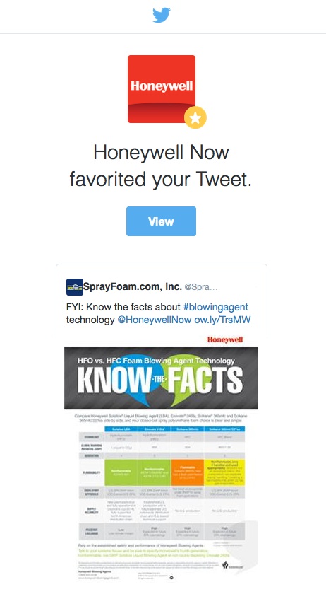 Honeywell Tweets SprayFoamMagazine.com