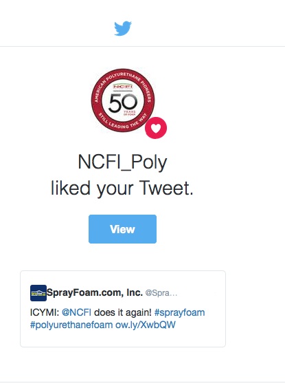 NCFI likes a SprayFoamMagazine.com tweet