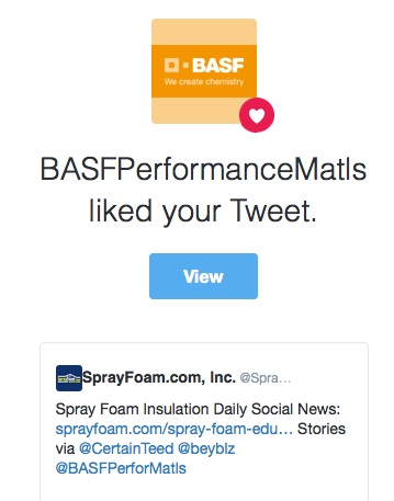 BASF liked a SprayFoamMagazine.com tweet