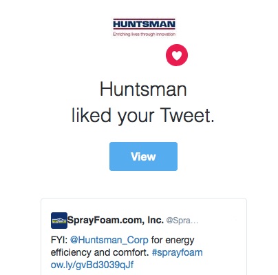 Huntsman liked a SprayFoam.com tweet.