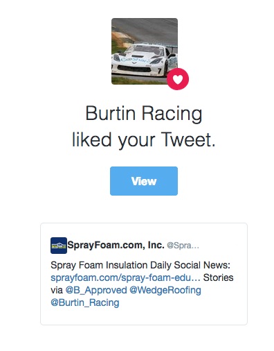 Burtin Racing liked a SprayFoam.com tweet.