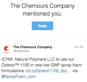The Chemours Company mentioned SprayFoam.com
